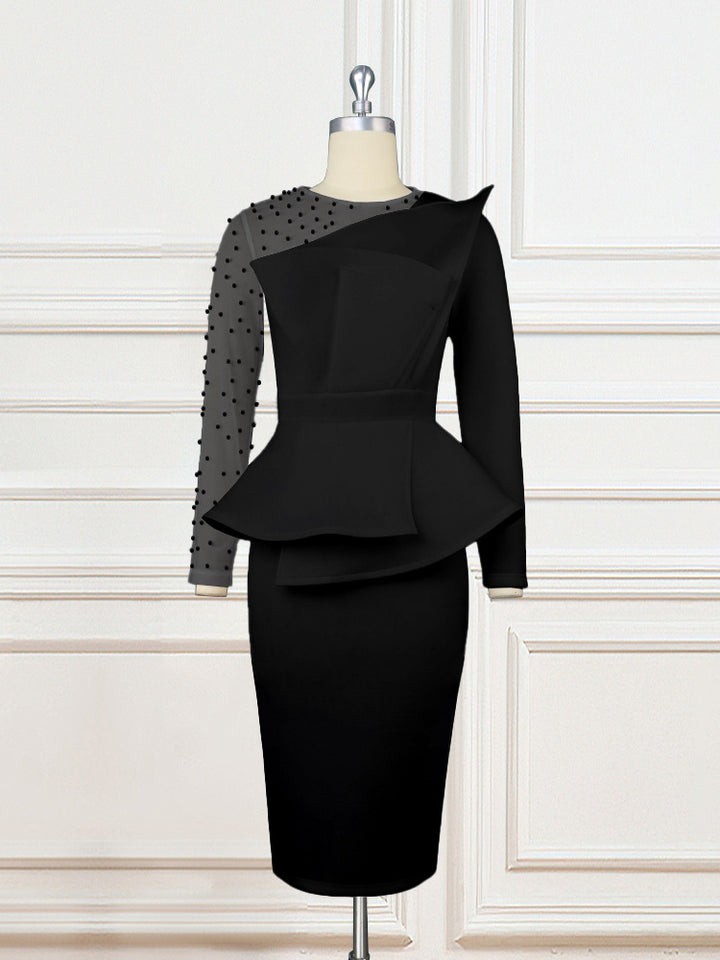 Damen Etuikleid mit transparenten Puffärmeln und dekorativem Peplum Echo Archiv