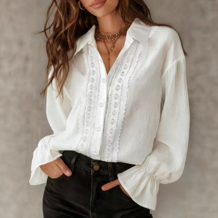 Damen elegante Bluse mit Spitzendetails und Ballonärmeln Echo Archiv