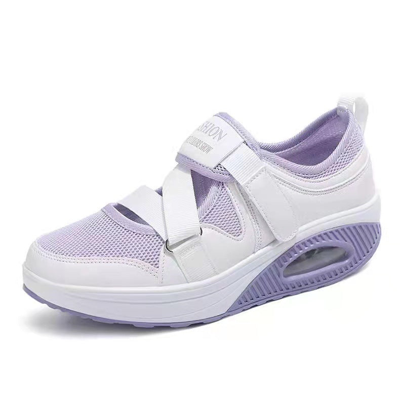Damen Sportive Plateausneaker mit Luftkammer, Strick‑Mesh und Klettkreuzriemen – Névara