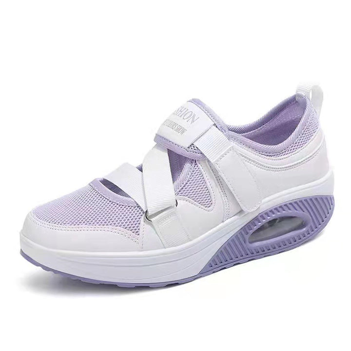 Damen Sportive Plateausneaker mit Luftkammer, Strick‑Mesh und Klettkreuzriemen – Névara