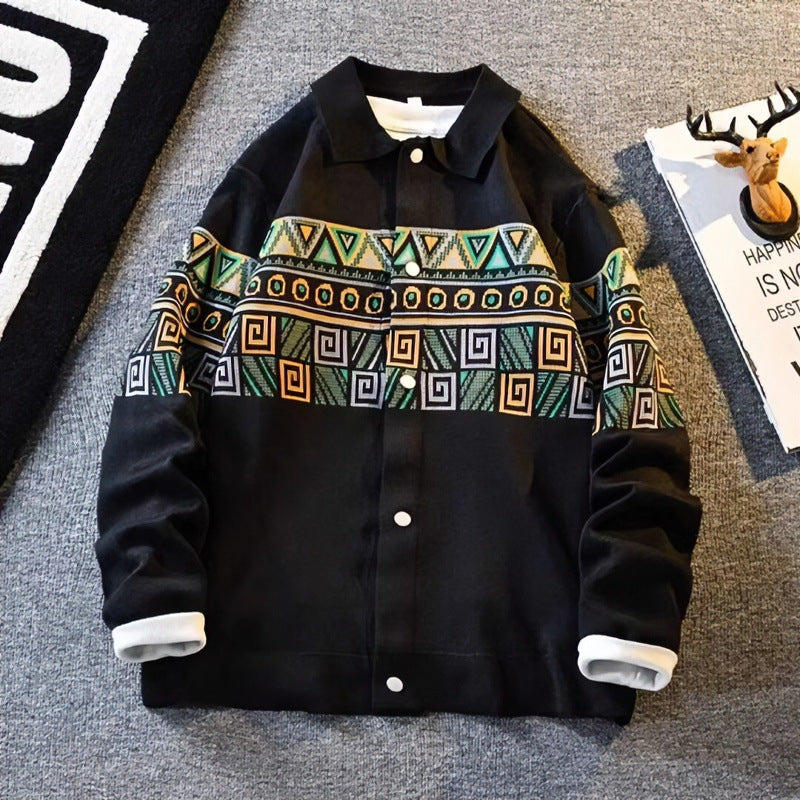 Damen Oversize-Strickjacke mit Jacquard‑Yoke und Druckknopfleiste Echoarchiv