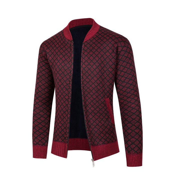 Herren Strickjacke mit modernem Rautenmuster und Reißverschluss Echoarchiv