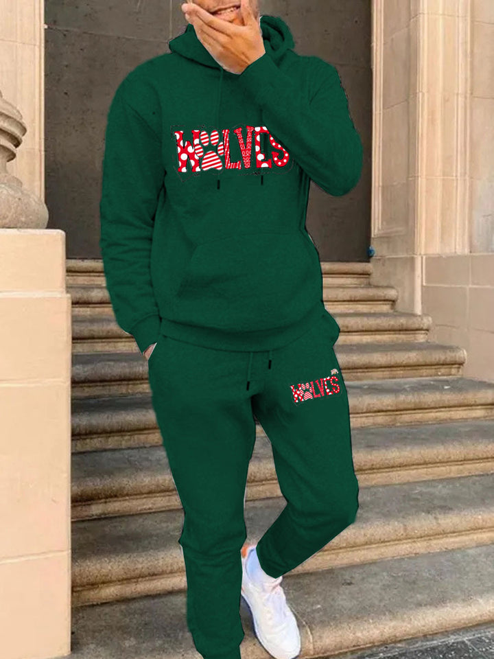 Herren Kapuzenpullover und Jogginghose Set mit auffälligem Grafikdruck Echoarchiv