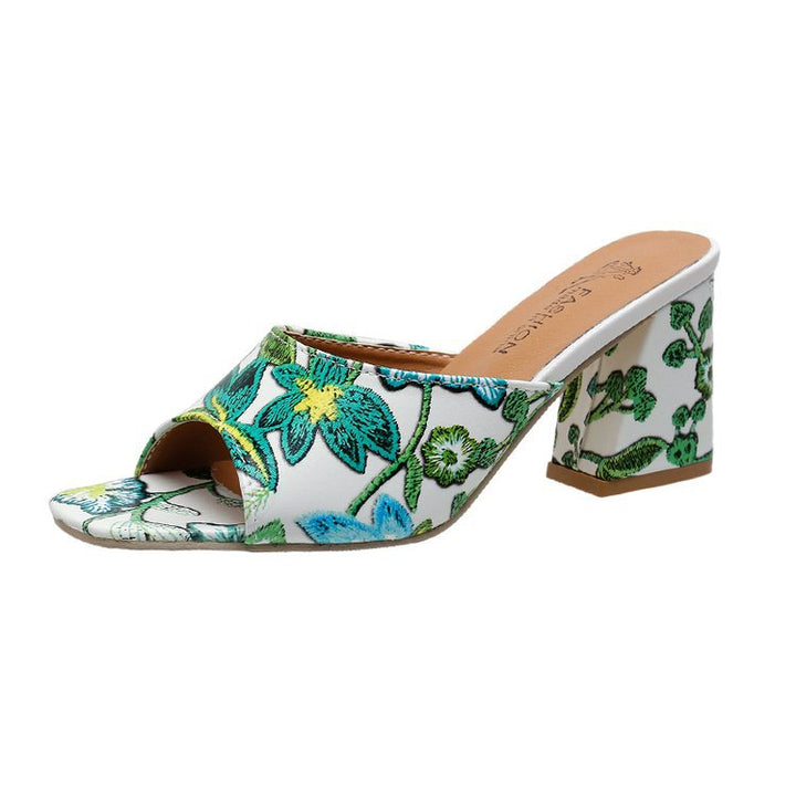 Damen Slip-On Mules mit floralem Allover-Print, mittelhohem Blockabsatz und gepolstertem Komfortfußbett – Avérine
