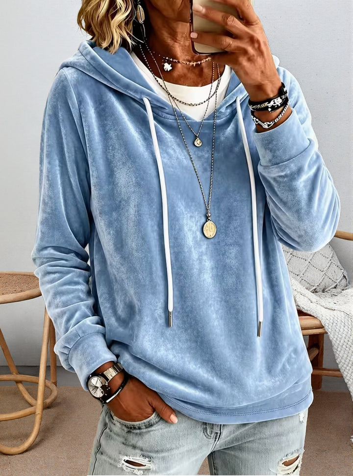Damen Samtvelours-Hoodie mit Kordelzug und lässiger Oversize-Passform Echoarchiv