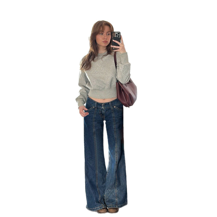 Damen Weite Jeanshose im Retro-Stil mit hohen Bund Echo Archiv