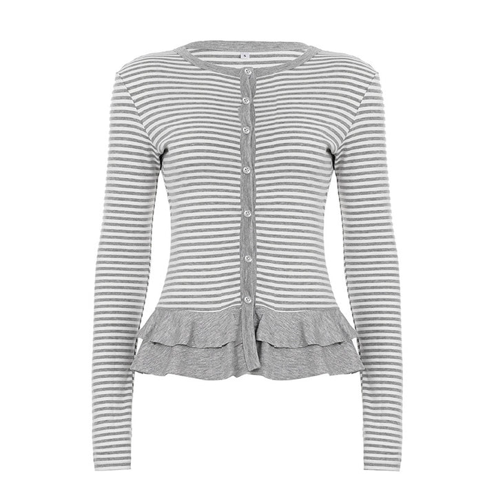 Damen nan feiner Kurzcardigan mit Knopfleiste, Spitzenkragen und welligem Saum Echo Archiv