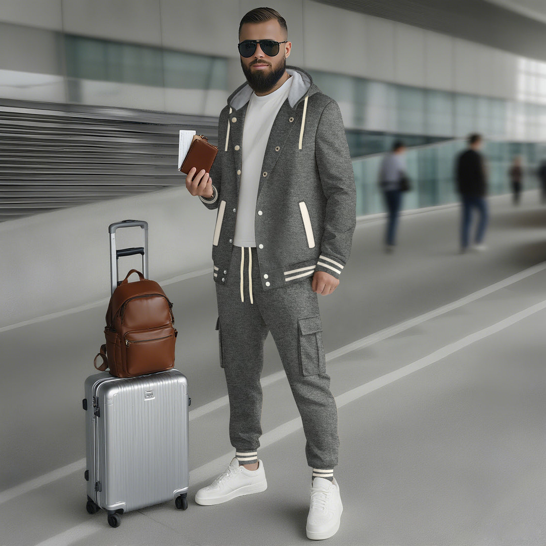 Herren sportliches Freizeit-Set mit eleganter Kapuze und praktischen Taschen Echoarchiv