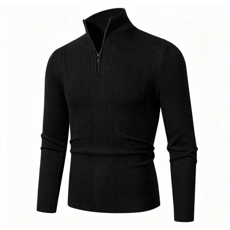 Herren Feiner Halbzip-Rollkragenpullover mit Strukturstreifen und körpernahem Schnitt Echo Archiv