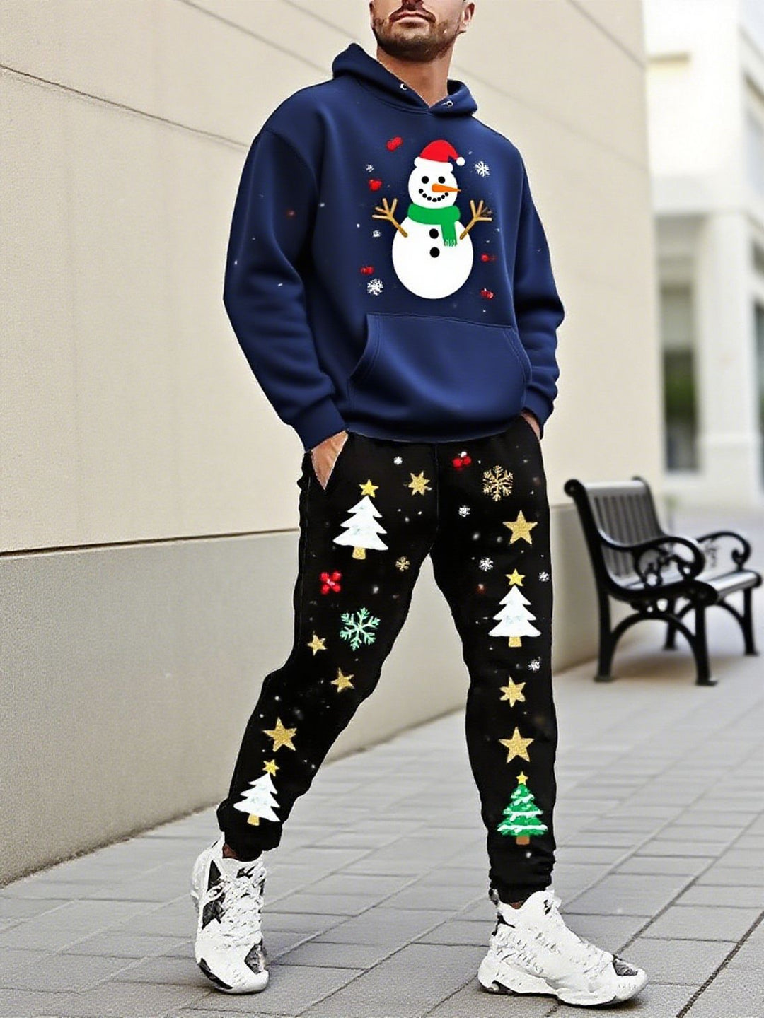 Herren Weihnachtsmotiviere Kapuzenpullover und Jogginghose Set Echoarchiv