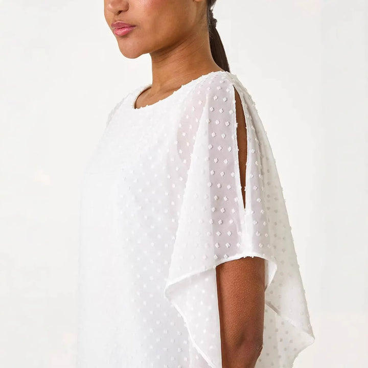 Damen leichtes Chiffon-Überwurfshirt mit Pünktchen und Fledermausärmeln – Avérine