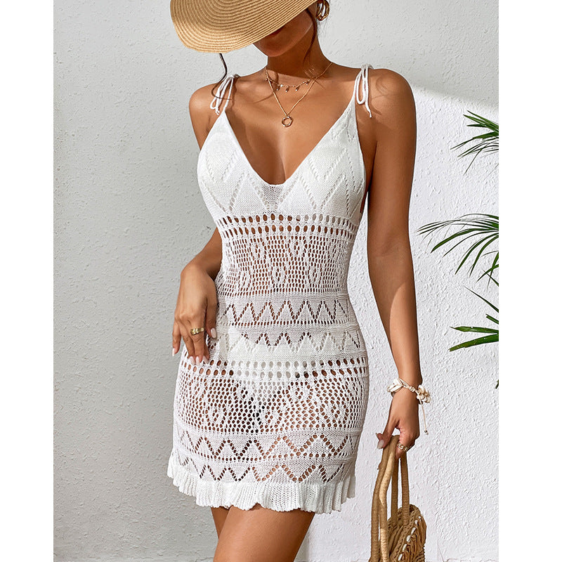 Damen Häkel-Strandkleid mit verstellbaren Trägern und Rüschensaum Echo Archiv