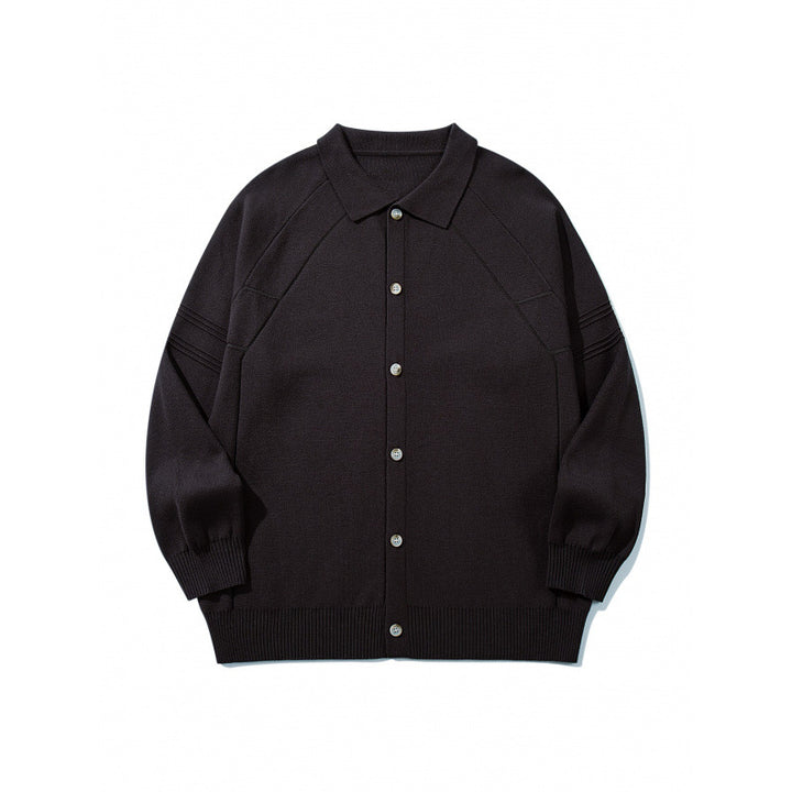 Unisex Boxy-Strickcardigan mit Hemdkragen, Raglanärmeln und gerippten Abschlüssen Echo Archiv
