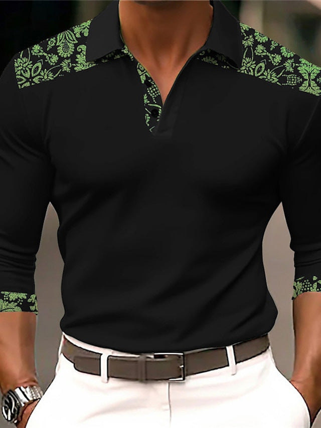 Herren Langarmshirt mit kreativem Wolf-Design und Baum-Muster Echoarchiv