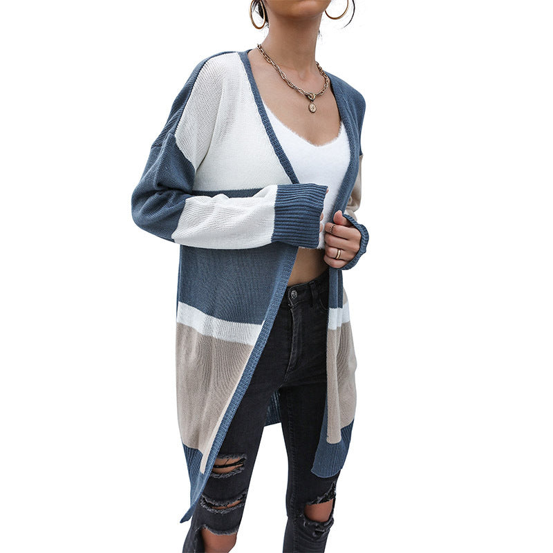 Damen Oversize-Longcardigan mit Colorblock-Design, offener Front und gerippten Bündchen Echoarchiv