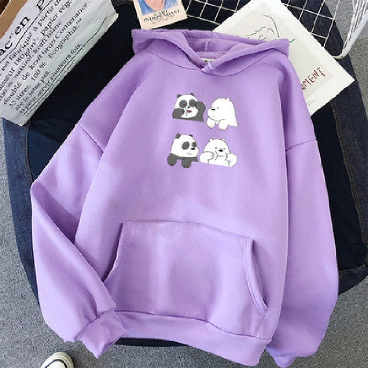 Unisex Kapuzenpullover mit niedlichem Comic-Tierprint, Kängurutasche und weichem Fleece-Innenfutter – Auréline