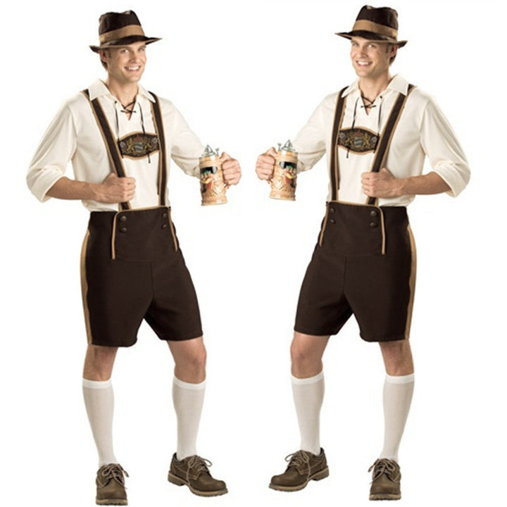 Herren nan Oktoberfest Trachtenkurzhose mit verstellbaren Trägern und bestickter Brustpasse Echo Archiv