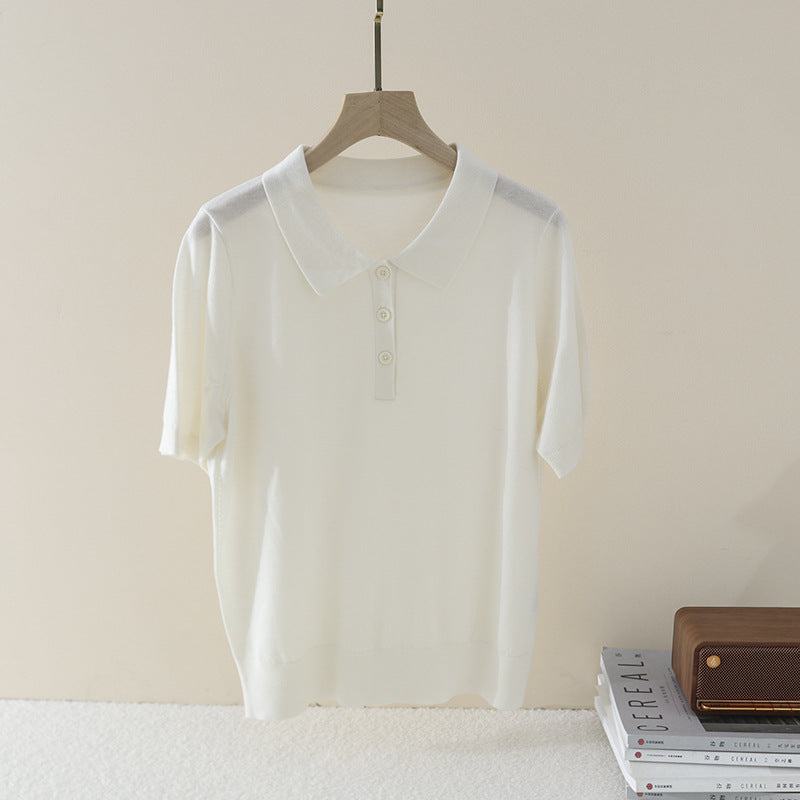 Damen Kurzarm Feinstrick-Poloshirt mit Knopfleiste Echo Archiv