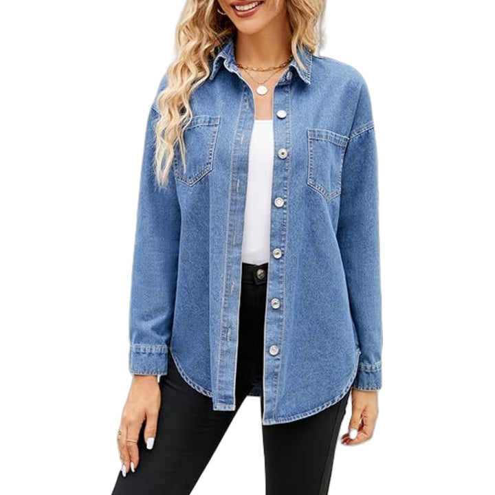 Damen Oversize Denim-Hemdjacke mit aufgesetzten Brusttaschen und lässigem Schnitt Echo Archiv
