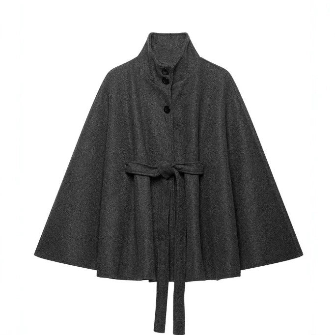 Damen Kurzcape aus Wollmix mit hohem Stehkragen und Bindegürtel Echo Archiv