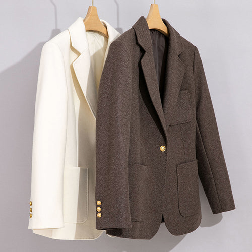 Damen Eleganter Wollblazer mit aufgesetzten Taschen Echoarchiv