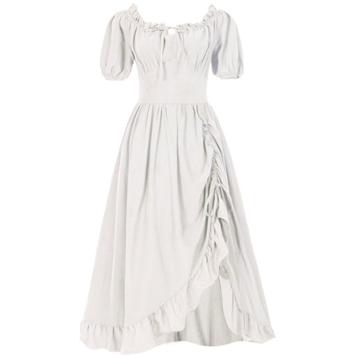 Damen romantisches Maxikleid mit Carmen-Ausschnitt, Puffärmeln, tailliertem Mieder und seitlicher Raffung – Valéora
