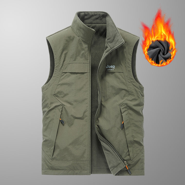Herren Fleece-gefütterte Outdoor-Weste mit hochschließendem Kragen und Multifunktions-Taschen – Marzano