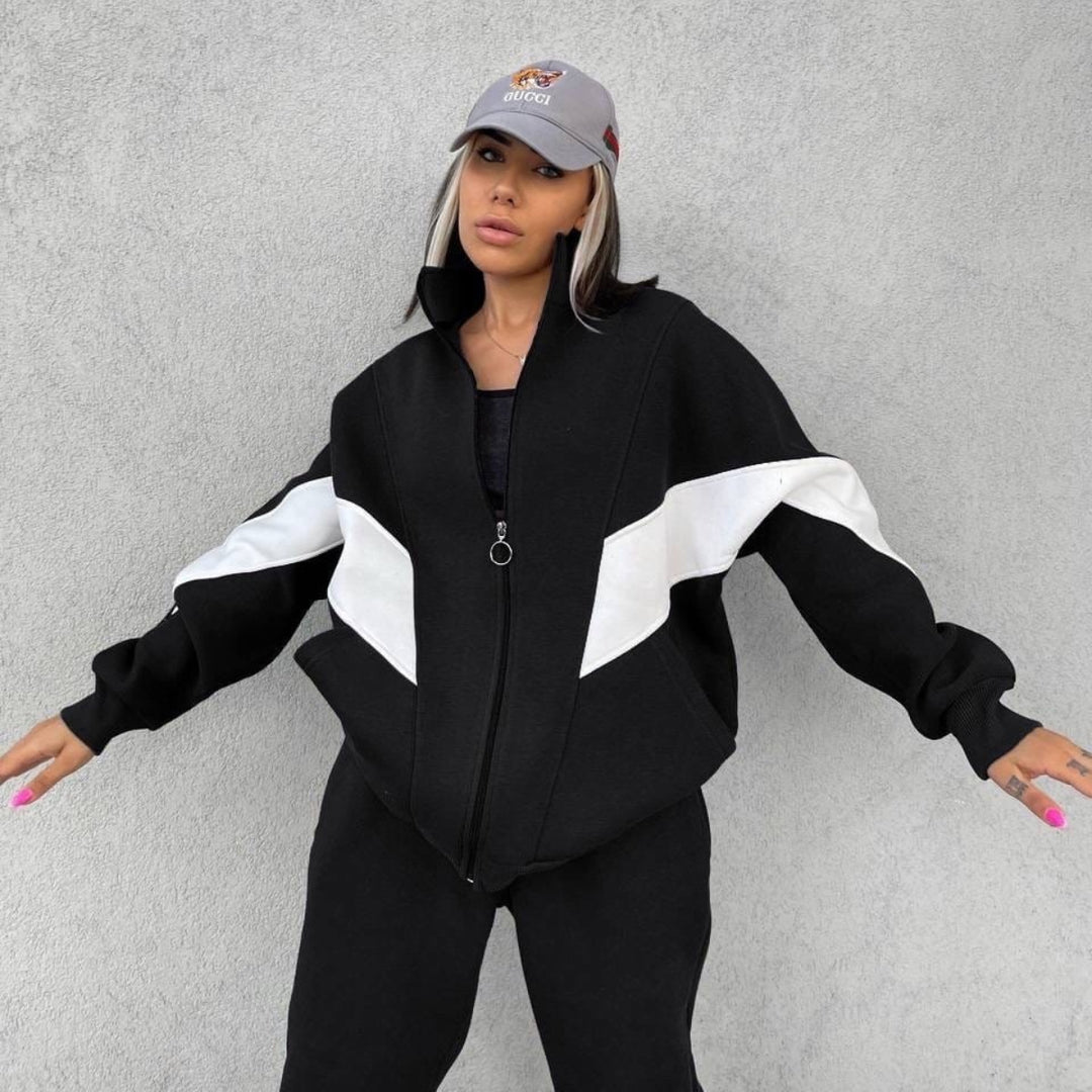 Damen nan athletisches Trainingsset mit Ring-Zipper, eingesetzten Taschen und kontrastierenden Arm-Panels Echo Archiv