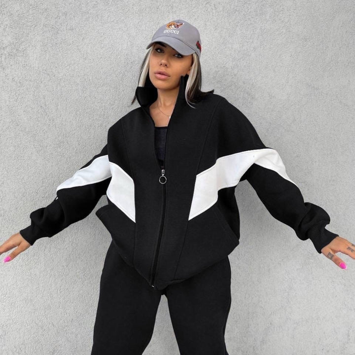 Damen nan athletisches Trainingsset mit Ring-Zipper, eingesetzten Taschen und kontrastierenden Arm-Panels Echo Archiv
