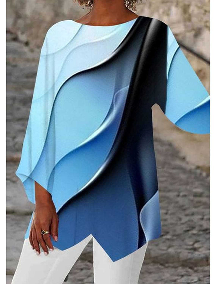 Damen Oversize-Bluse mit modernem Chevron-Muster und Bumerangärmeln Echoarchiv