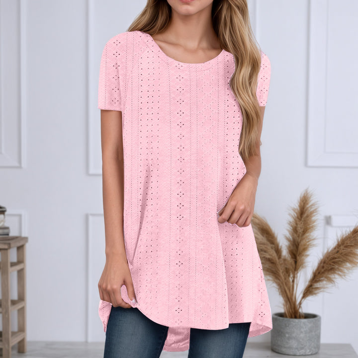 Damen nan locker geschnittene Broderie-Anglaise Tunika mit Rundhalsausschnitt, seitlichen Schlitzen und abgerundetem Saum Echo Archiv
