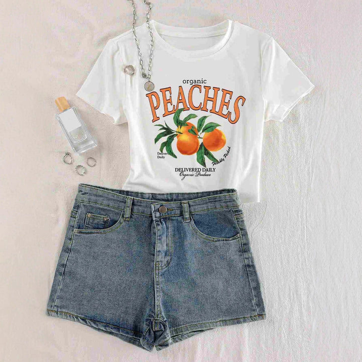 Damen T-Shirt mit frischem Obstmotiv und modernem Schriftzug Echo Archiv