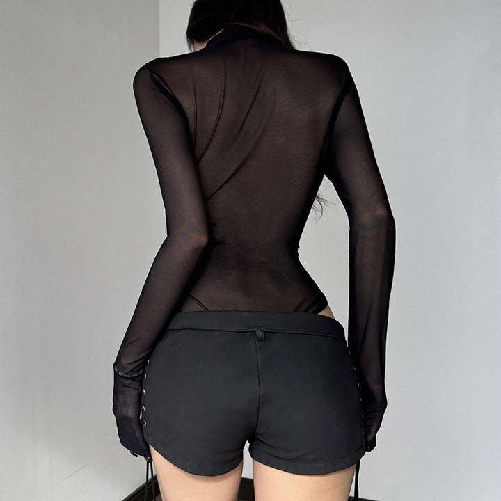 Damen Elegantes Bodysuit mit feinen Schmetterlingsmotiven und transparentem Stoff Echo Archiv