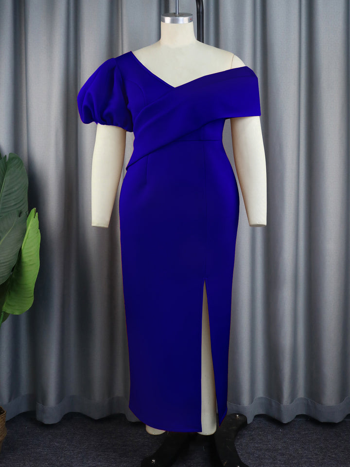 Damen Elegantes Maxikleid mit asymmetrischem Ausschnitt und voluminösen Puffärmeln Echo Archiv