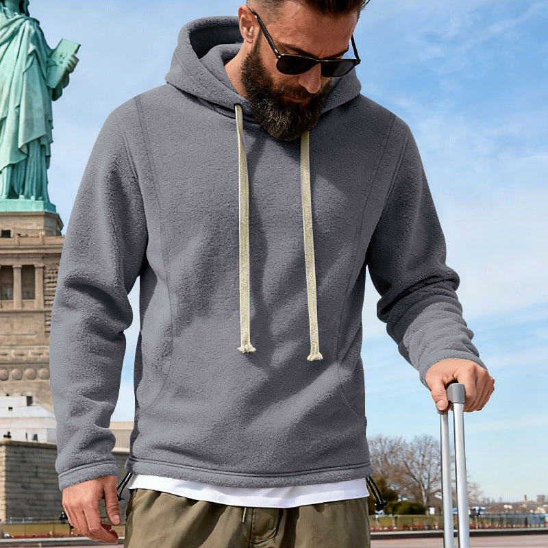 Herren Fleece-Hoodie mit Teddystruktur, Kapuze und entspannter Passform – Cavarno