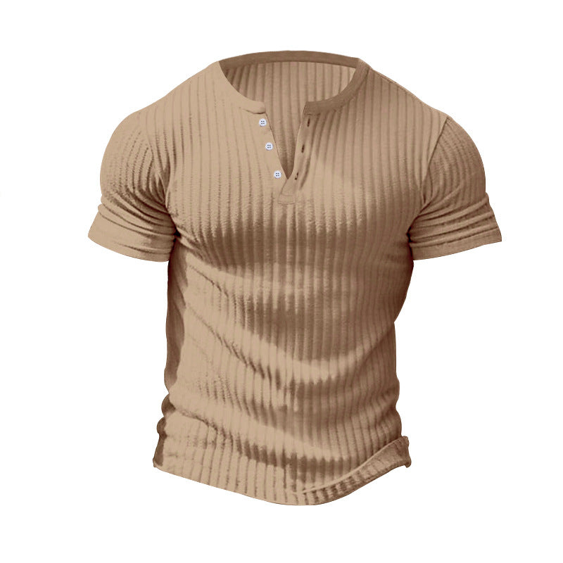 Herren Kurzarm Henley-T-Shirt mit strukturierter Oberfläche Echoarchiv