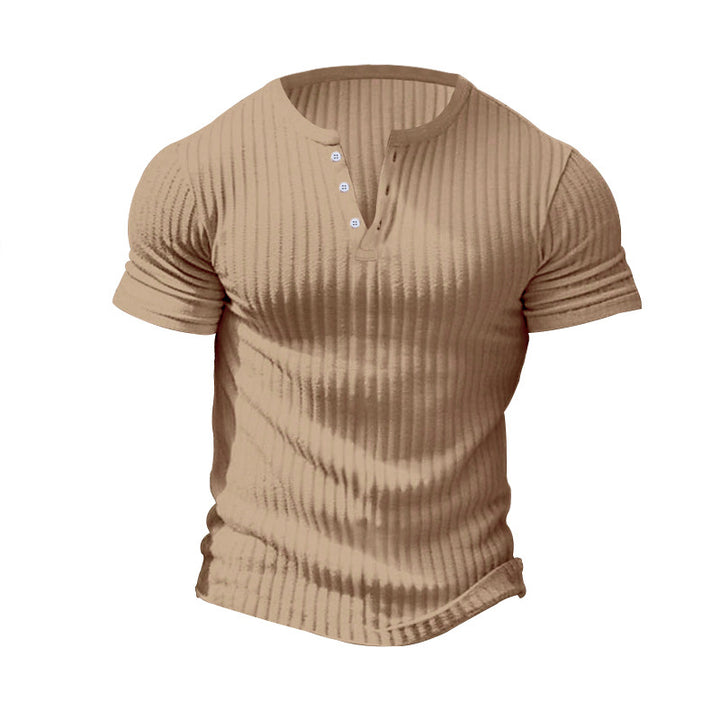 Herren Kurzarm Henley-T-Shirt mit strukturierter Oberfläche Echoarchiv