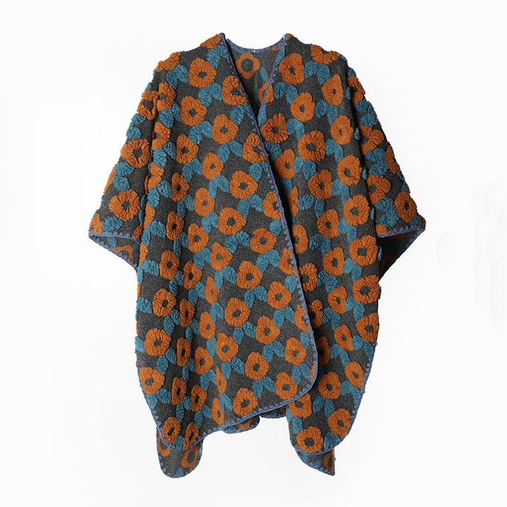 Damen Strukturierter Bouclé-Capeponcho mit floraler 3D-Textur Echo Archiv