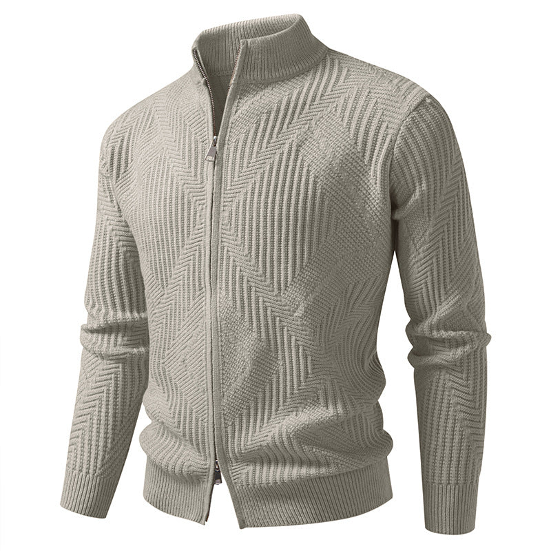 Herren nan Reißverschluss-Cardigan mit geometrischem Fischgrätstrick und Stehkragen Echo Archiv
