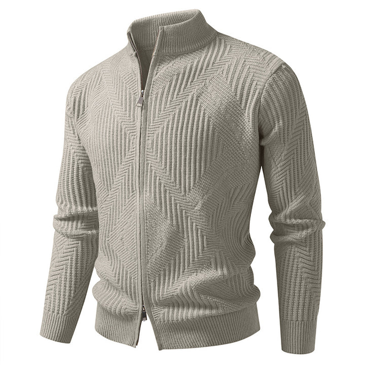 Herren nan Reißverschluss-Cardigan mit geometrischem Fischgrätstrick und Stehkragen Echo Archiv
