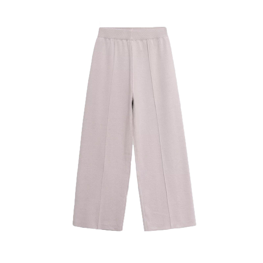 Damen Weite Strickhose mit hoher Taille, elastischem Bund und Teilungsnaht Echoarchiv