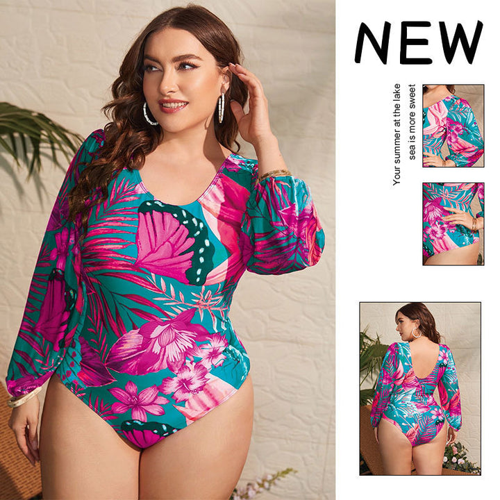 Damen Einteiler Badeanzug mit floralem Print und Puffärmeln Echo Archiv