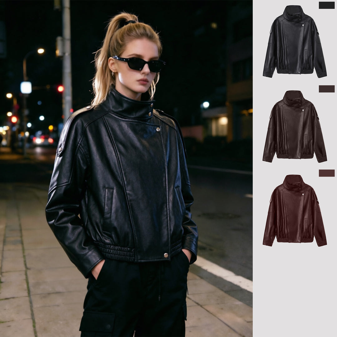 Damen Modische Lederjacke mit Stehkragen Echo Archiv