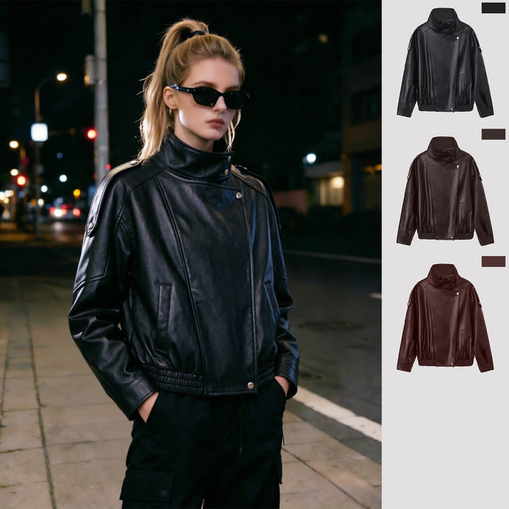 Damen Modische Lederjacke mit Stehkragen Echo Archiv