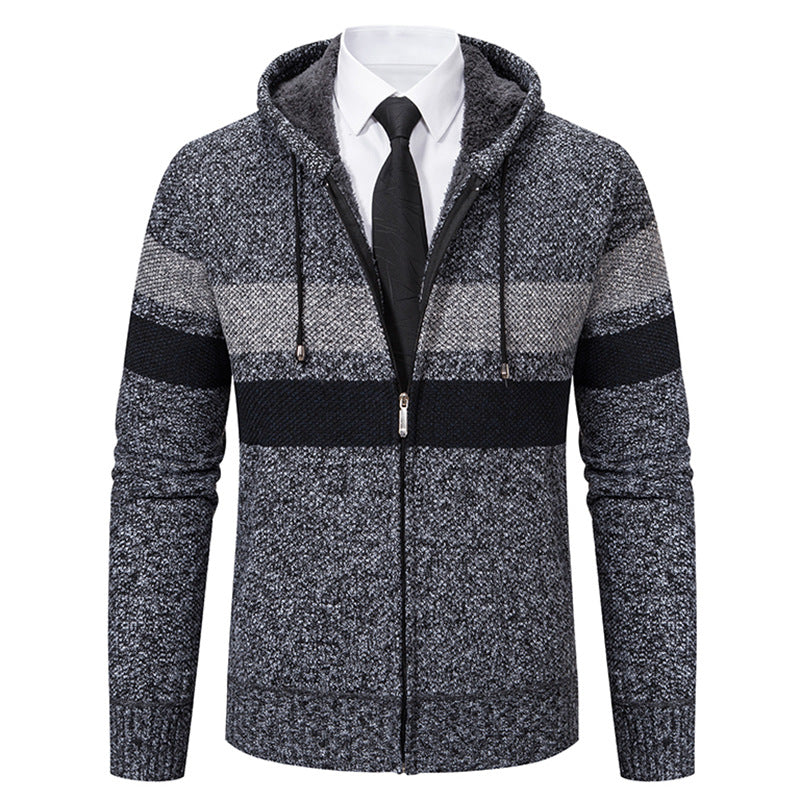Herren nan gefütterte Kapuzen-Strickjacke mit Teddyfutter, durchgehendem Reißverschluss und kontrastierenden Streifen Echo Archiv