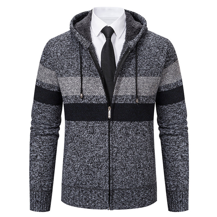 Herren nan gefütterte Kapuzen-Strickjacke mit Teddyfutter, durchgehendem Reißverschluss und kontrastierenden Streifen Echo Archiv
