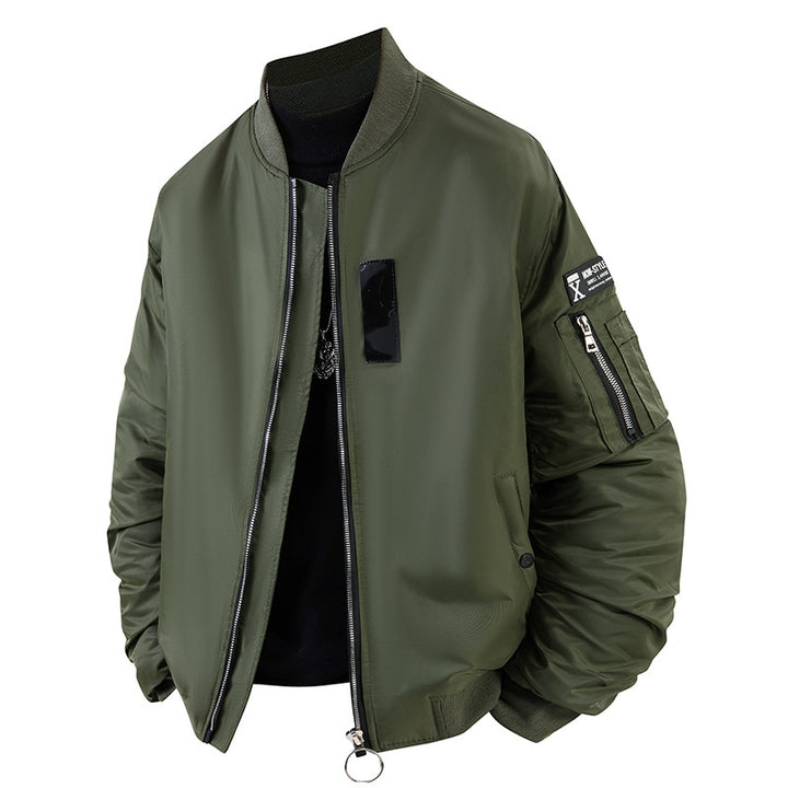 Men's modern aviator-style bomber jacket with insulated lining zip sleeve utility pocket and O-ring zip – Brevano