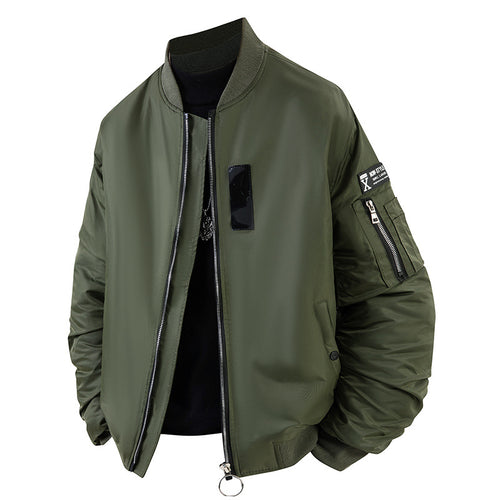 Men's modern aviator-style bomber jacket with insulated lining zip sleeve utility pocket and O-ring zip – Brevano