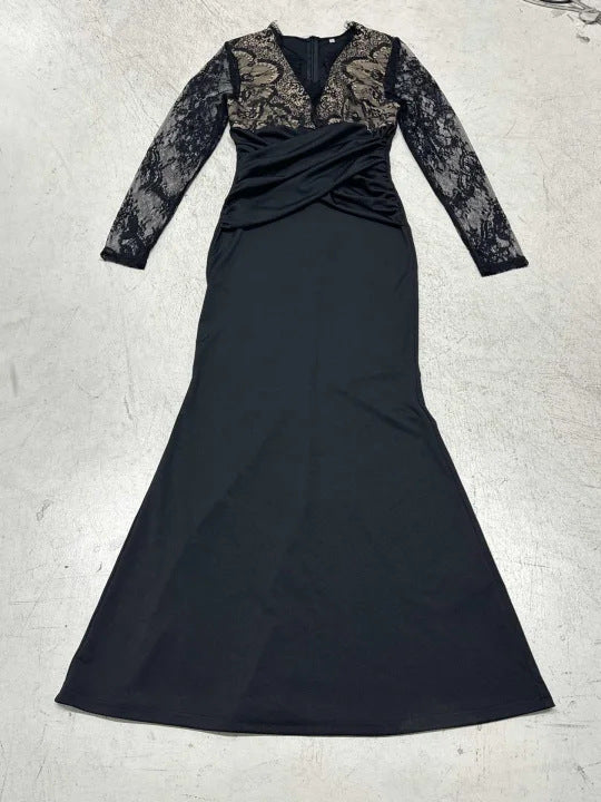Damen elegantes Abendkleid mit Spitzeneinsätzen und raffiniertem Wickeldesign Echo Archiv