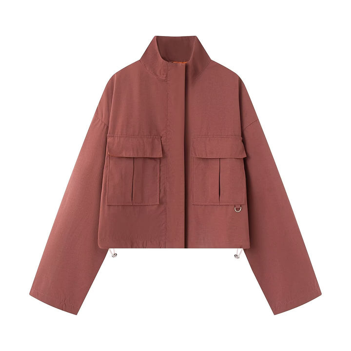 Damen Kurz geschnittene Utility-Jacke mit Stehkragen und aufgesetzten Taschen Echo Archiv
